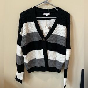 Pink Rose Black and Gray Cardigan Sweater V-Neck